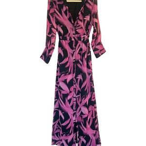 Mango Pink and Black Patterned Long Sleeve Dress